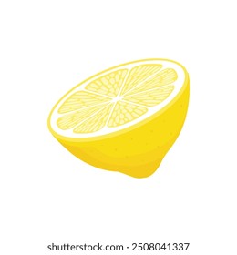 Lemon slice. Fresh citrus, half sliced lemon and chopped lemon. Cut lemon fruit slice and zest for lemonade juice or vitamin c logo. Isolated cartoon vector illustration icon on white background