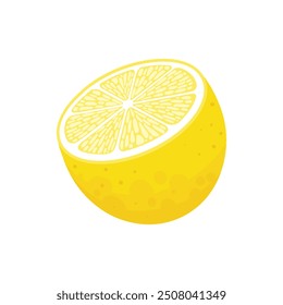 Lemon slice. Fresh citrus, half sliced lemon and chopped lemon. Cut lemon fruit slice and zest for lemonade juice or vitamin c logo. Isolated cartoon vector illustration icon on white background