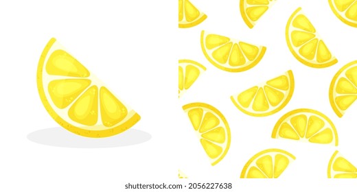 Lemon slice. Fresh lemon on white background. Seamless pattern. Vector illustration
