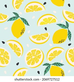 Lemon and lemon slice Fruit seamless pattern