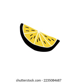 Lemon slice. Fruit vector flat hand drawn. Healthy food scandinavian illustrations. Kitchen colorful clip art.