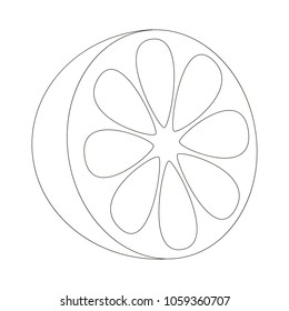 Lemon Slice Half cartoon. Outlined illustration with thin line black stroke