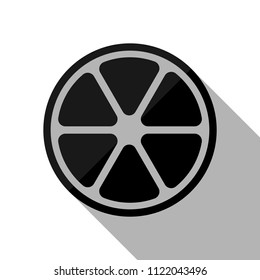 lemon slice icon. Black object with long shadow on white background