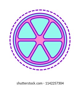 lemon slice icon. Colored sketch with dotted border on white background