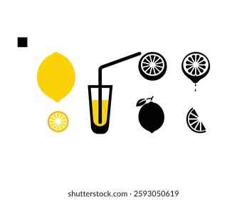 Lemon and slice. Icon with reflection on white background. Vector illustration of Whole lemon showing a slice with. Square Button with Orange royalty free vector art. Lemon and slice. Icon for design.