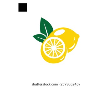 Lemon and slice. Icon with reflection on white background. Vector illustration of Whole lemon showing a slice with. Square Button with Orange royalty free vector art. Lemon and slice. Icon for design.