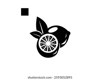 Lemon and slice. Icon with reflection on white background. Vector illustration of Whole lemon showing a slice with. Square Button with Orange royalty free vector art. Lemon and slice. Icon for design.