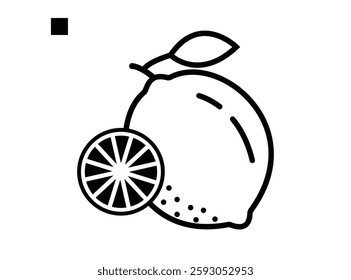 Lemon and slice. Icon with reflection on white background. Vector illustration of Whole lemon showing a slice with. Square Button with Orange royalty free vector art. Lemon and slice. Icon for design.