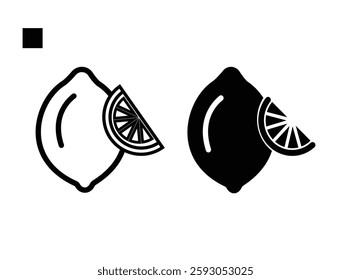 Lemon and slice. Icon with reflection on white background. Vector illustration of Whole lemon showing a slice with. Square Button with Orange royalty free vector art. Lemon and slice. Icon for design.