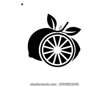 Lemon and slice. Icon with reflection on white background. Vector illustration of Whole lemon showing a slice with. Square Button with Orange royalty free vector art. Lemon and slice. Icon for design.