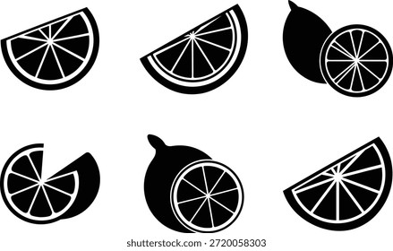 Zitrone Slice Icons Set Schwarz-Weiß Zitrus Vektor