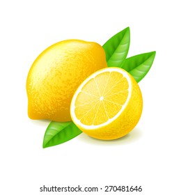 Lemon and slice isolated on white photo-realistic vector illustration