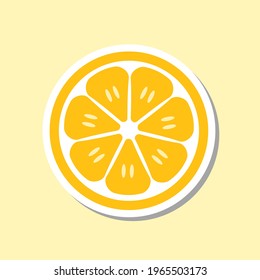 Lemon Slice Isolated Sticker. Yellow Summer Citrus Food Illustration. Lemon Icon Vector Background.