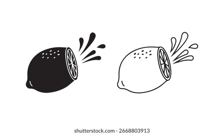 Lemon slice with juice splash, black and white