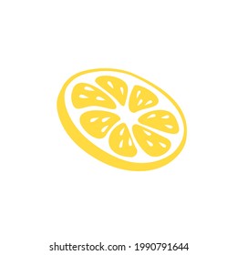 Lemon slice with leaves in a hand-drawn style. Vector illustration in cute simple style. Perfect for a poster in a cafe or in the kitchen, as well as for lemonade labels, cosmetics or as logo