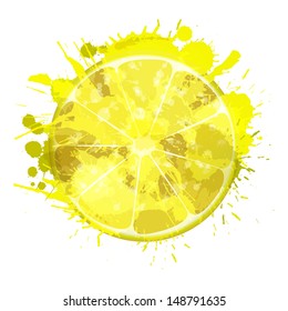 Lemon slice made of colorful splashes on white background