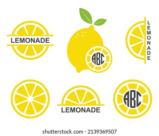 Lemon Slice Monogram Frame Vector Illustration