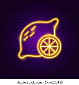 Lemon with Slice Neon Sign. Vector Illustration of Instrument Promotion.