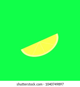 Lemon slice on the neon green background