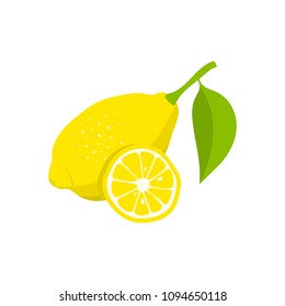 Lemon and slice of lemon on white background. Lemon icon. Vector illustration.