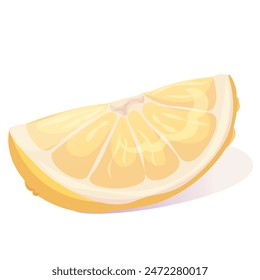 Lemon slice on white background. Illustration for grocery shop, cafe, bar, party, food concept, recipe. Vector illustration for menu, poster, website, banner, flyer, cover, invitation, postcard, print