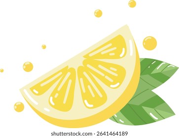 Lemon slice on a white background. With green leaves.