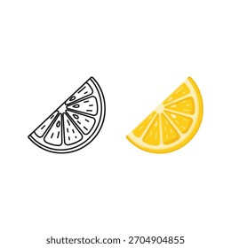 Lemon slice with outline and color isolated on illustration