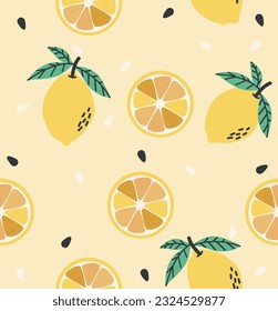 Lemon and lemon slice seamless pattern background