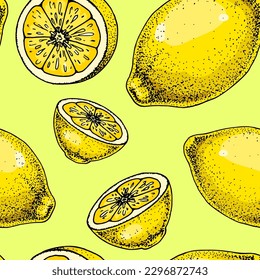  Patrón sin fisuras de limón. Ilustración vectorial de color dibujada a mano en estilo de esbozo. Fondo de verano de cítricos exóticos tropicales