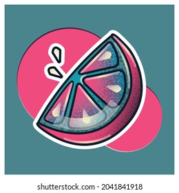 Lemon slice with seeds vector icon in pink and blue colors with highlights, shadows and texture.