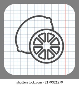 Lemon, slice simple icon vector. Flat design. On graph paper. Grey background.ai