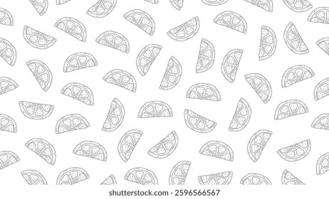 Lemon slice sketch. Lemon seamless pattern background. Lemon citrus doodle motif wallpaper