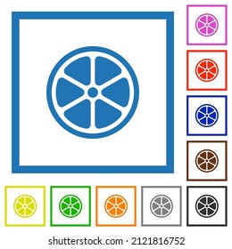Lemon slice solid flat color icons in square frames on white background