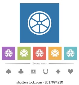 Lemon slice solid flat white icons in square backgrounds. 6 bonus icons included.