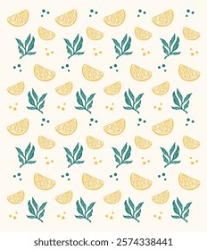 Lemon slice summer vibes pattern illustration vector layout background fabric textile fashion design style print art editable