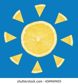 Lemon slice sun shape vector icon.