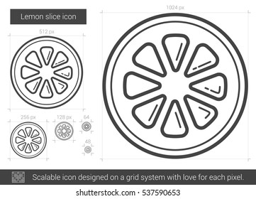 Zitronenscheibe, Vektorsymbol einzeln auf weißem Hintergrund. Lemon Slice Line Symbol für Infografik, Website oder App. Skalierbares Symbol, das auf einem Gittersystem entworfen wurde.