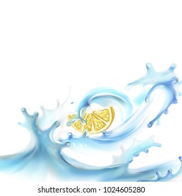 lemon slice in water 3d realistic illustration vector