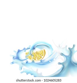 lemon slice in water 3d realistic illustration vector