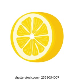 Lemon slice. Yellow sliced ripe citrus fruit, half of fresh organic natural sour ingredient flat style, cartoon healthy diet food. Vector illustration isolated on white background.