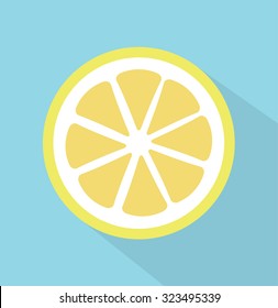 Lemon sliced in half icon with long shadow. Flat style