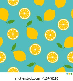Lemon and sliced lemon vector pattern background.