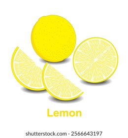 Lemon , sliced lemon and lemon wedges isolated on a white background.