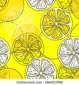 Lemon slices bright background seamless pattern . 