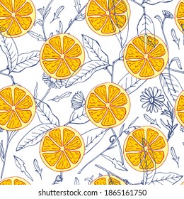 Lemon slices bright background seamless pattern . 
