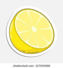 Lemon slices in doodle style. Lemon with chopped zest. Hand drawn cartoon icon with stroke. Cartoon vector sticker isolated on white background