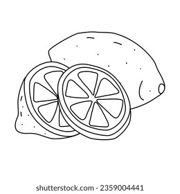 Lemon with slices, doodle style flat vector outline for coloring book