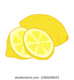 Lemon with slices, doodle style flat vector