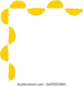 Lemon slices drawn with a crayon form a corner border. Half-circles create a playful frame effect. Cartoon vector illustration.