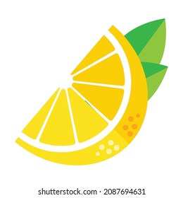 Lemon slices. Fresh citrus, half sliced ​​lemons and chopped lemon. Cut lemons fruit slice and zest for lemonade juice or vitamin c logo. Isolated cartoon vector illustration icons set eps 10